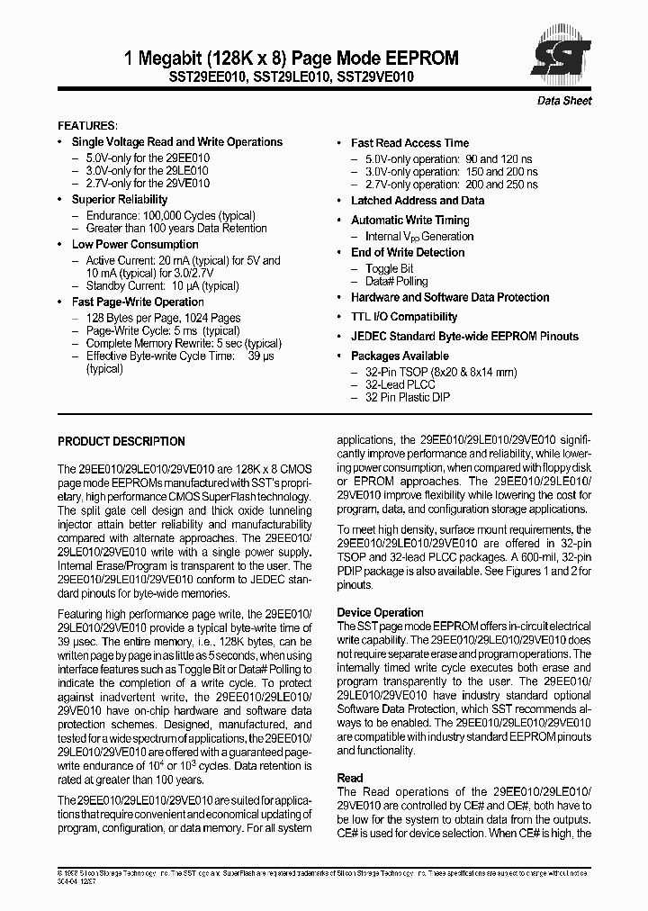 SST29LE010-120-3C-E_4111224.PDF Datasheet
