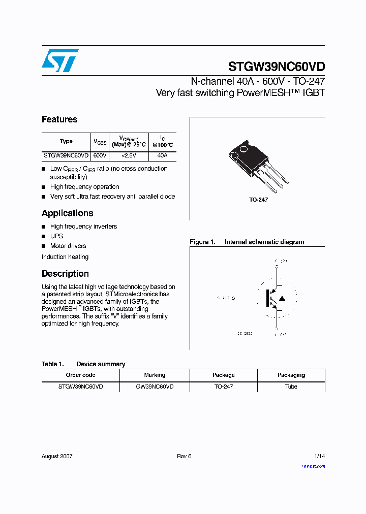 STGW39NC60VD07_4123279.PDF Datasheet