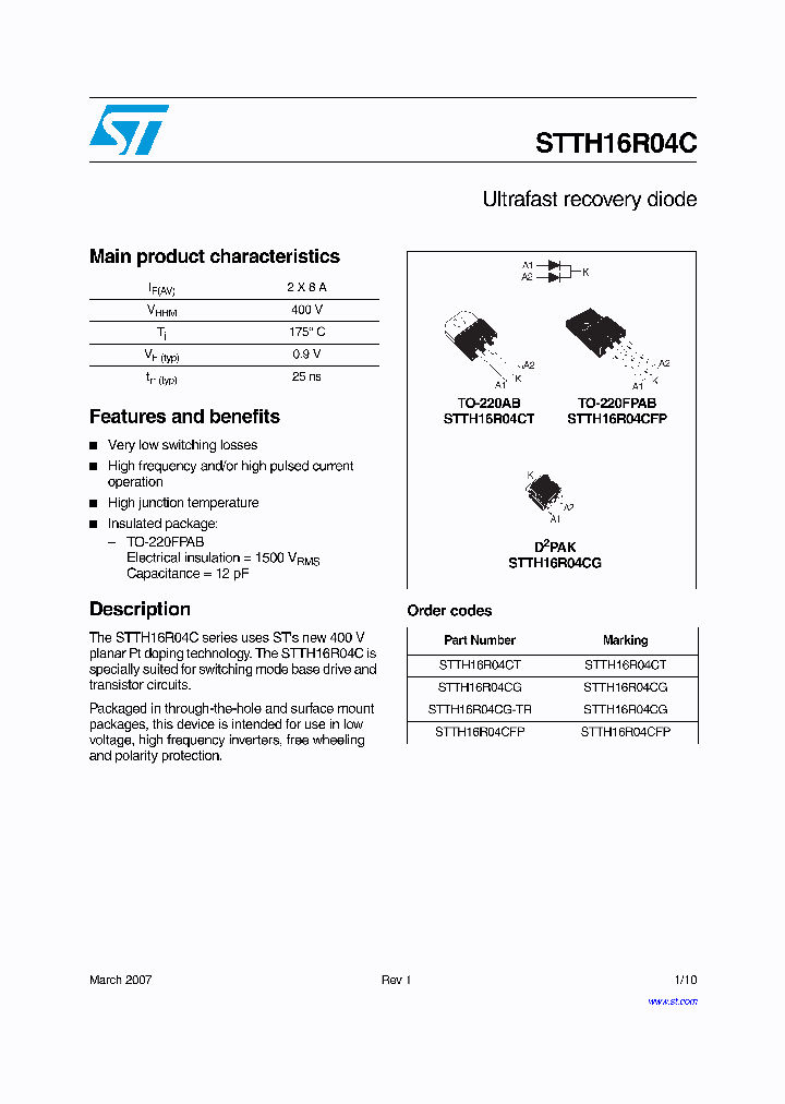 STTH16R04C_4136228.PDF Datasheet