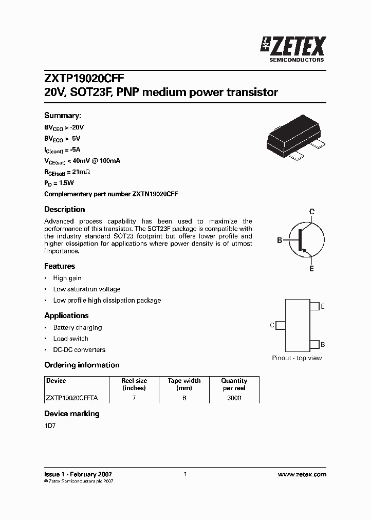 ZXTP19020CFFTA_4101315.PDF Datasheet