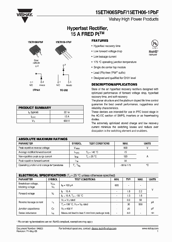 15ETH06-1PBF_4773759.PDF Datasheet