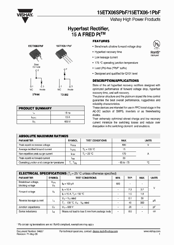 15ETX06-1PBF_4352823.PDF Datasheet