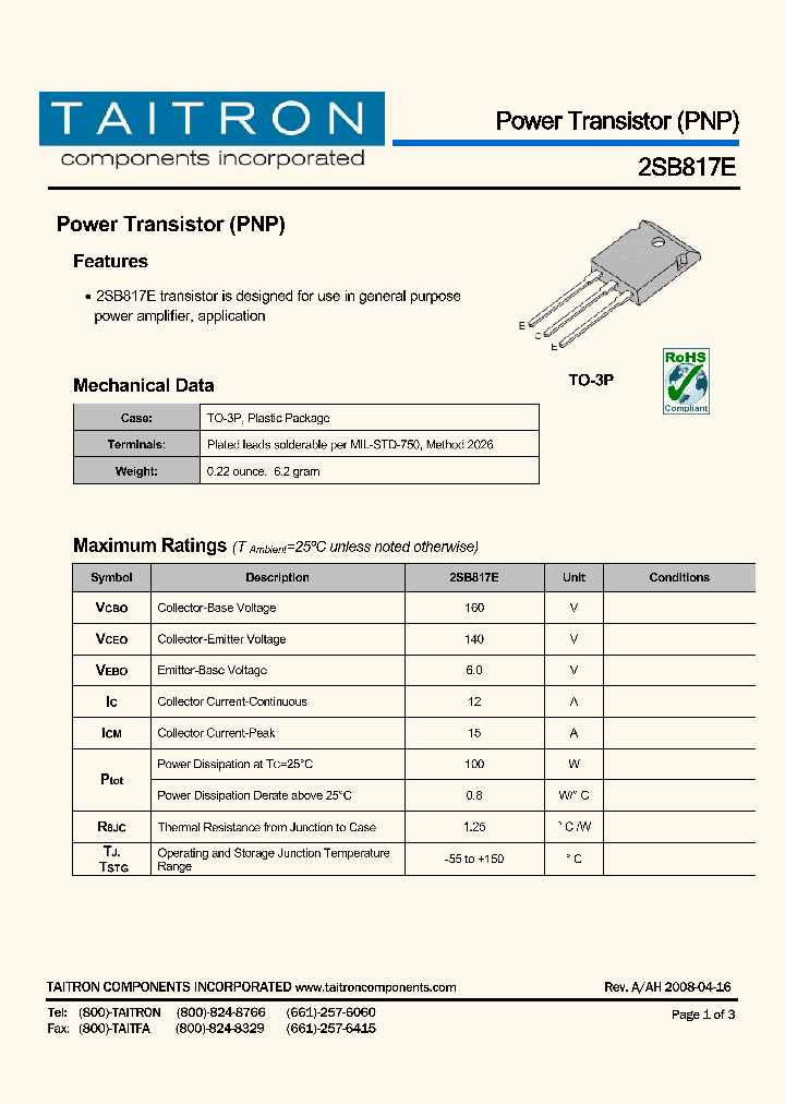 2SB817E_4208833.PDF Datasheet