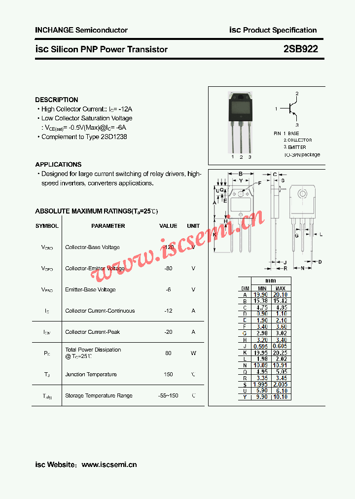2SB922_4388464.PDF Datasheet