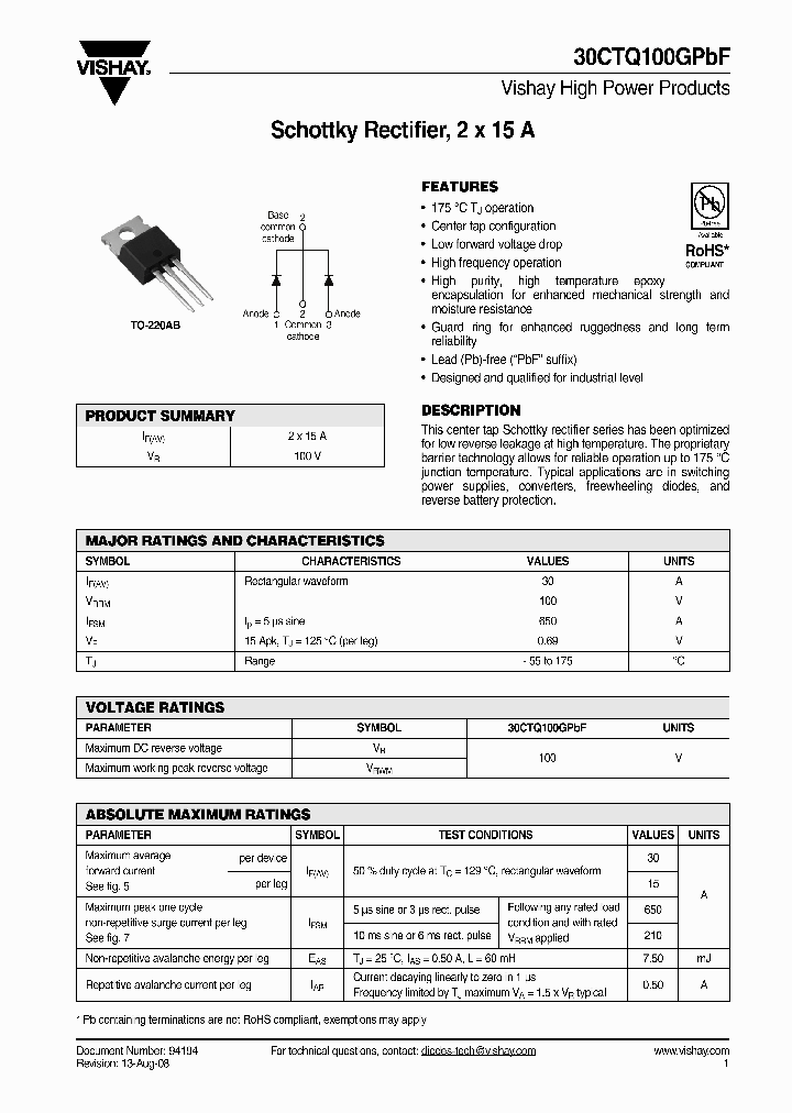 30CTQ100GPBF_4429613.PDF Datasheet
