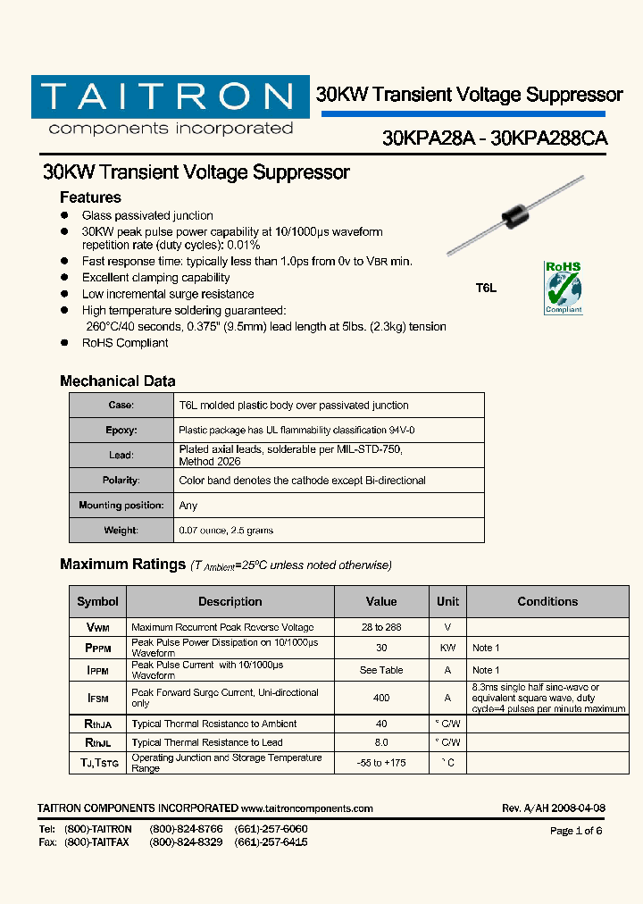 30KPA30A_4455567.PDF Datasheet