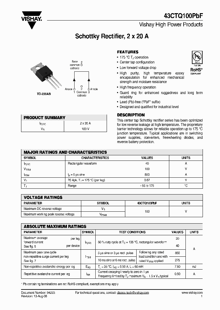 43CTQ100PBF_4655325.PDF Datasheet