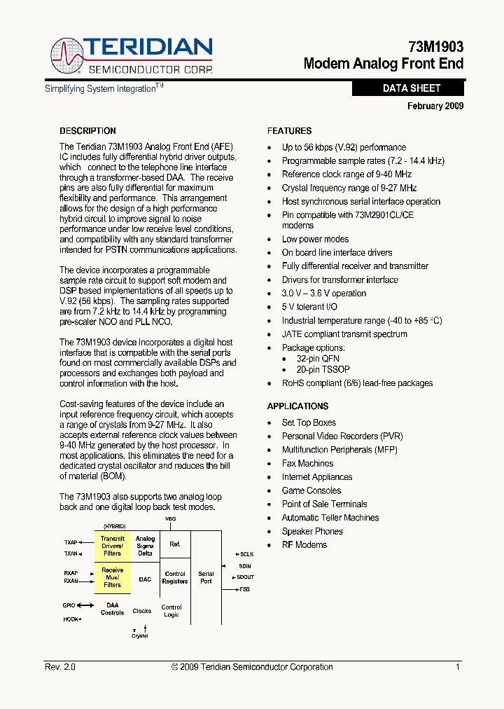 73M1903-IVTF_4535709.PDF Datasheet