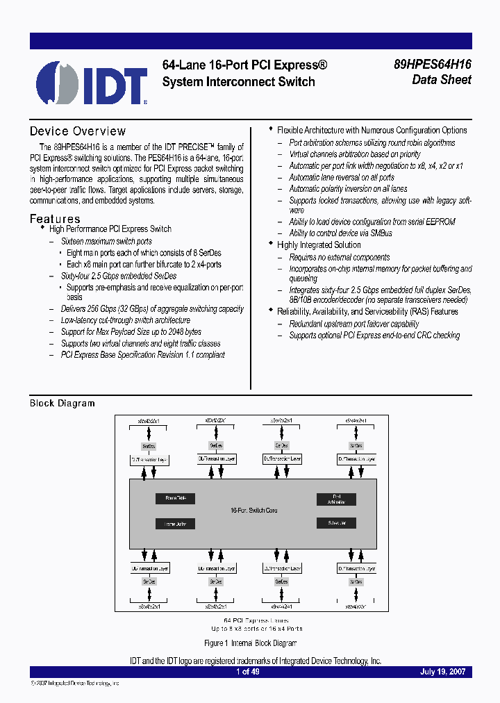 89HPES64H16_4189549.PDF Datasheet
