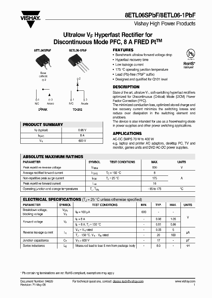 8ETL06-1PBF_4314245.PDF Datasheet