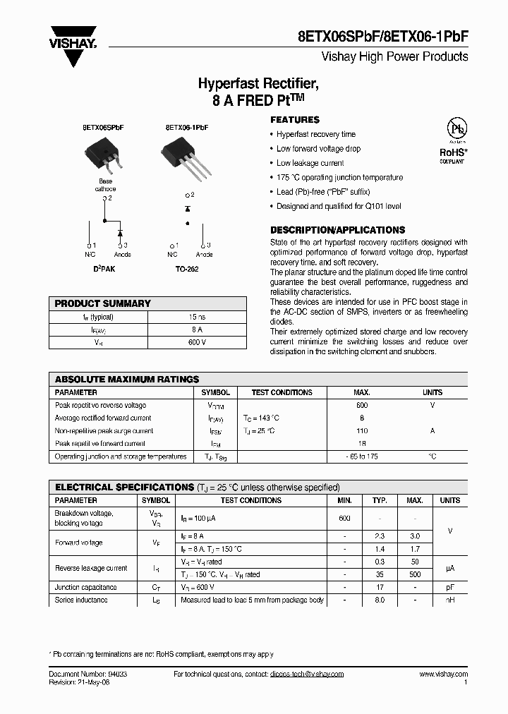 8ETX06-1PBF_4352824.PDF Datasheet