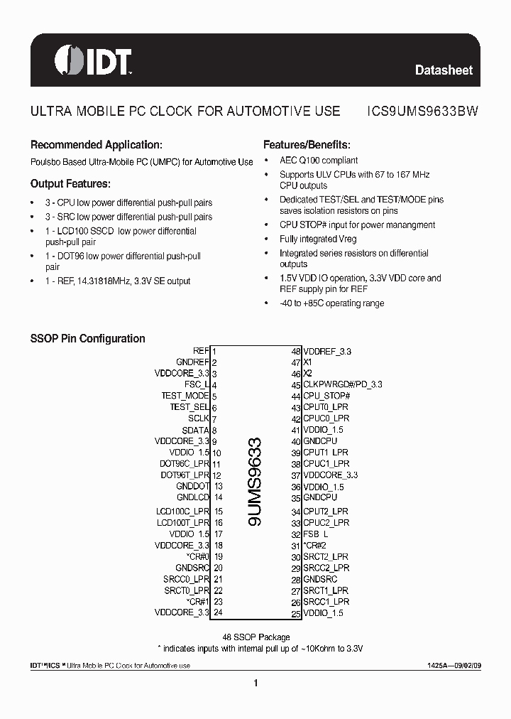 9UMS9633BFW3LFT_4534706.PDF Datasheet