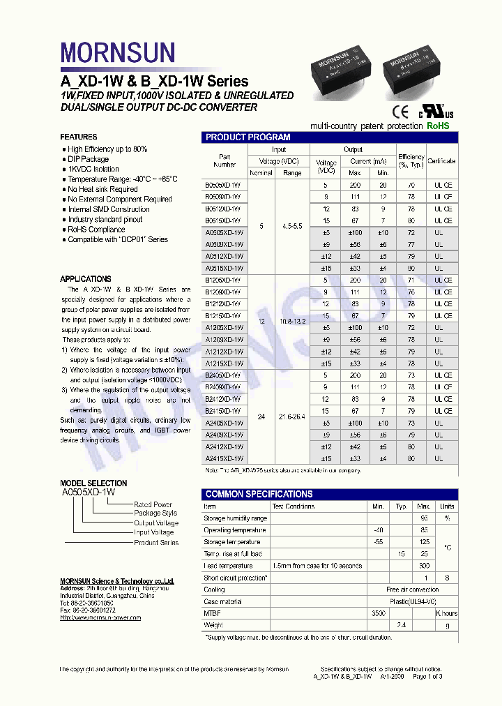 A0505XD-1W_4501211.PDF Datasheet