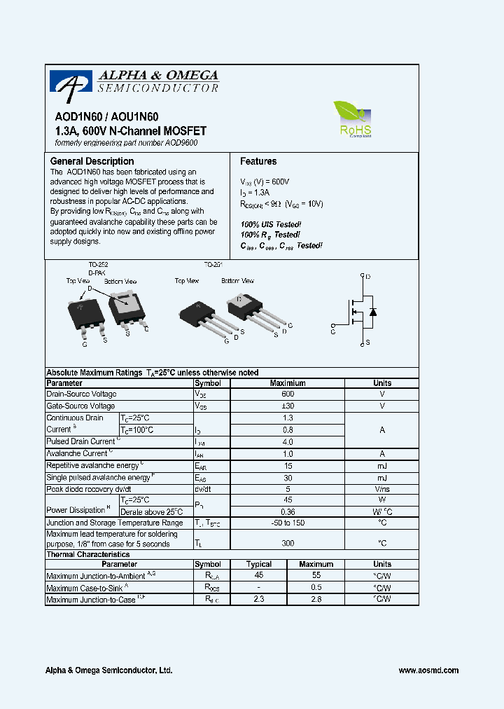 AOD1N60_4345264.PDF Datasheet
