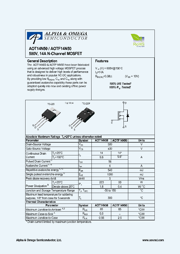 AOT14N50_4421761.PDF Datasheet