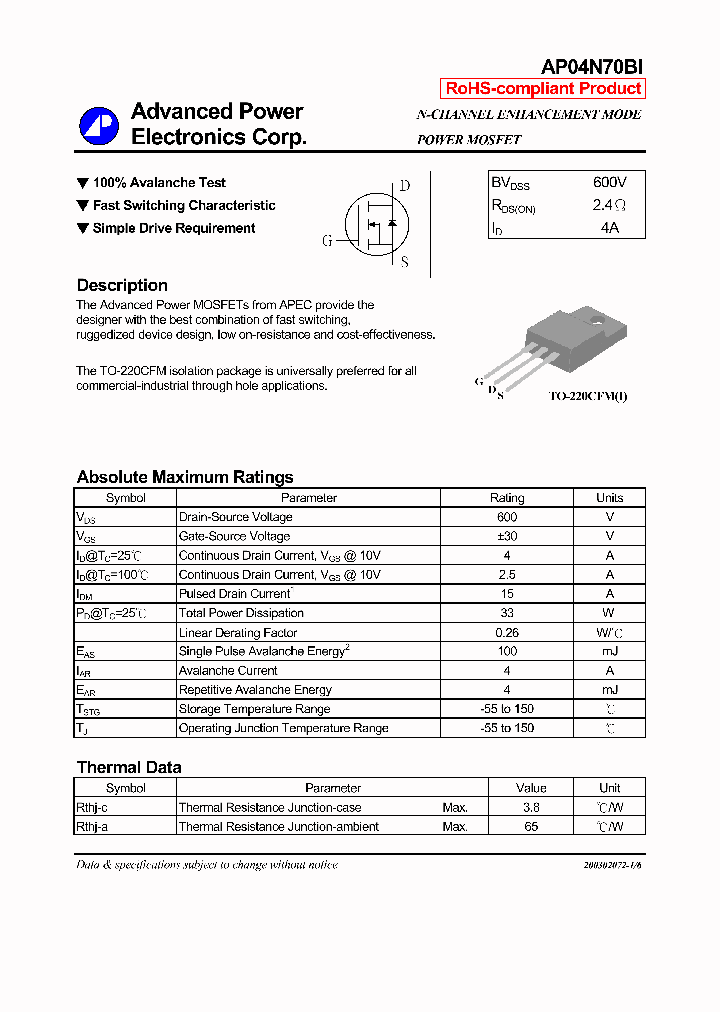 AP04N70BI_4435428.PDF Datasheet