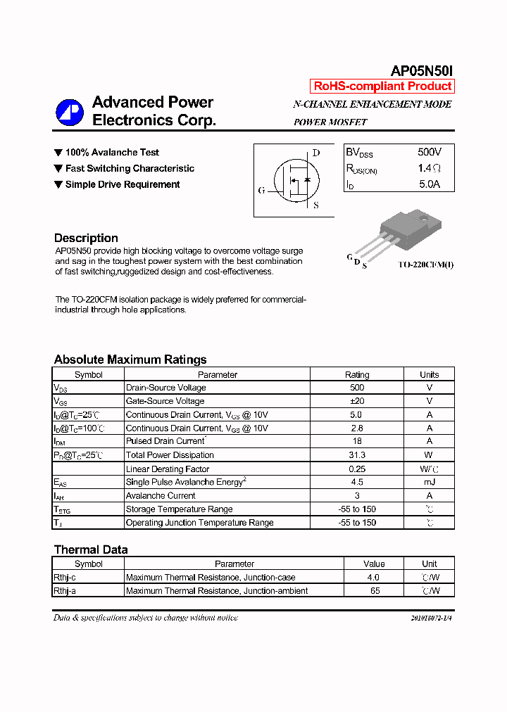 AP05N50I_4286965.PDF Datasheet