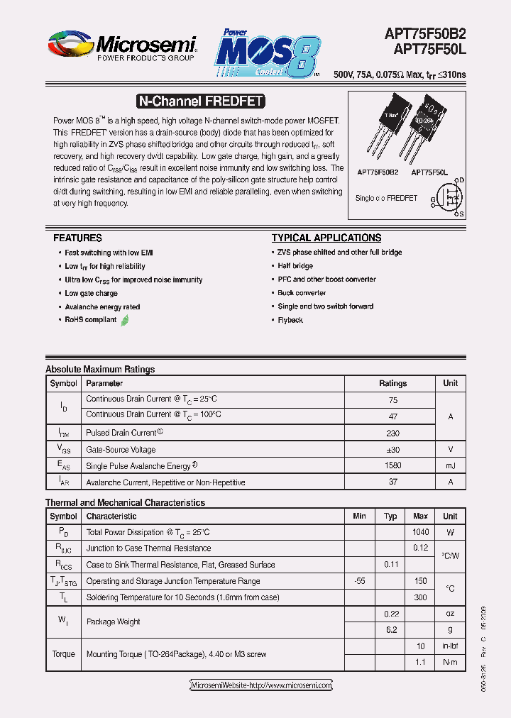 APT75F50B2_4594744.PDF Datasheet