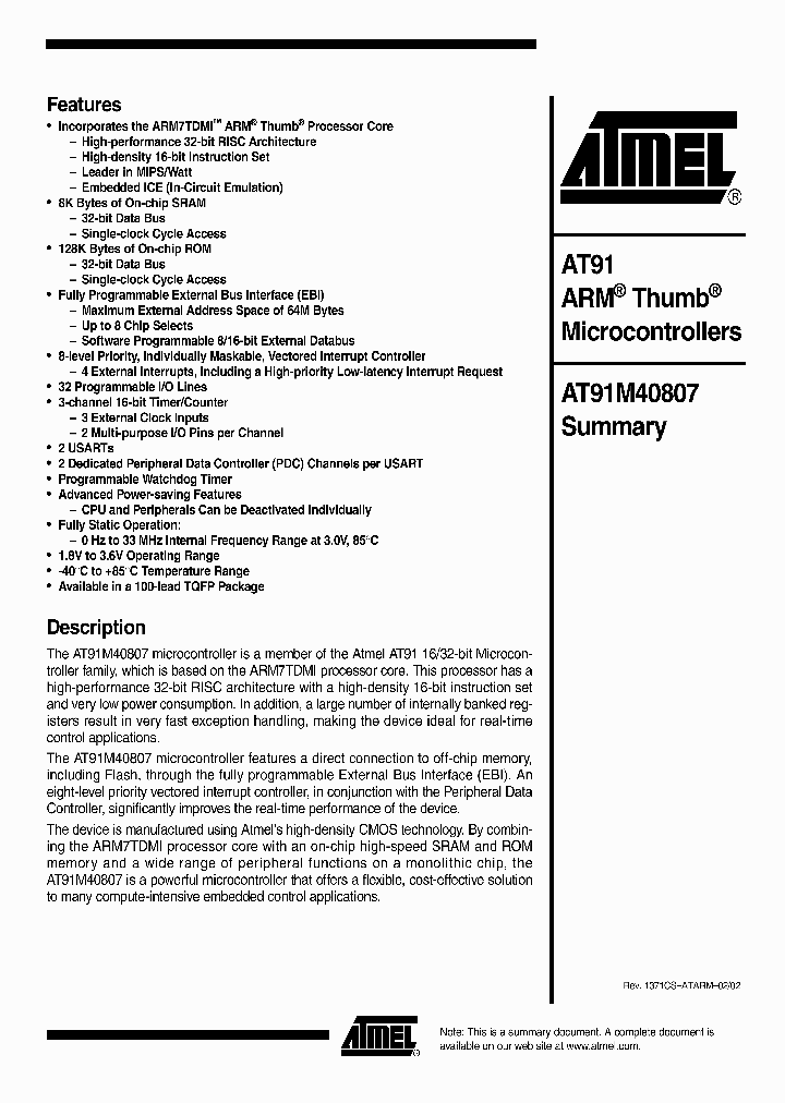 AT91M40807-33AI_4228728.PDF Datasheet