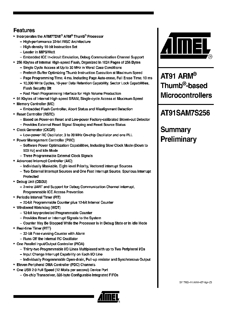 AT91SAM7S2560504_4730405.PDF Datasheet