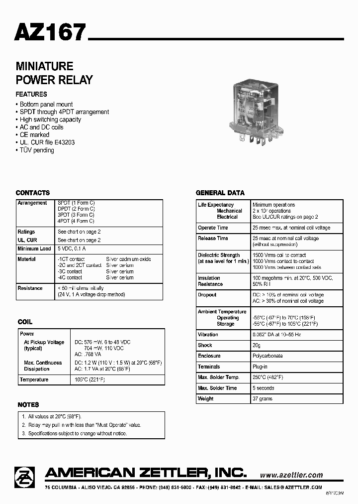 AZ167-1CT-120A_4494308.PDF Datasheet