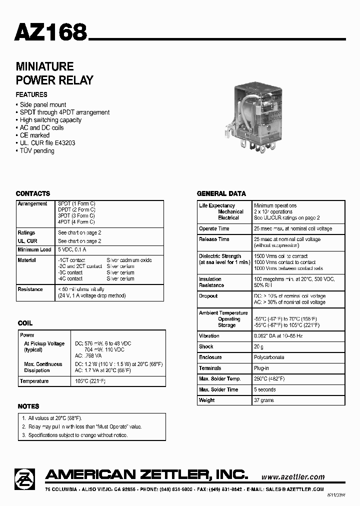 AZ168-1CT-120A_4494314.PDF Datasheet