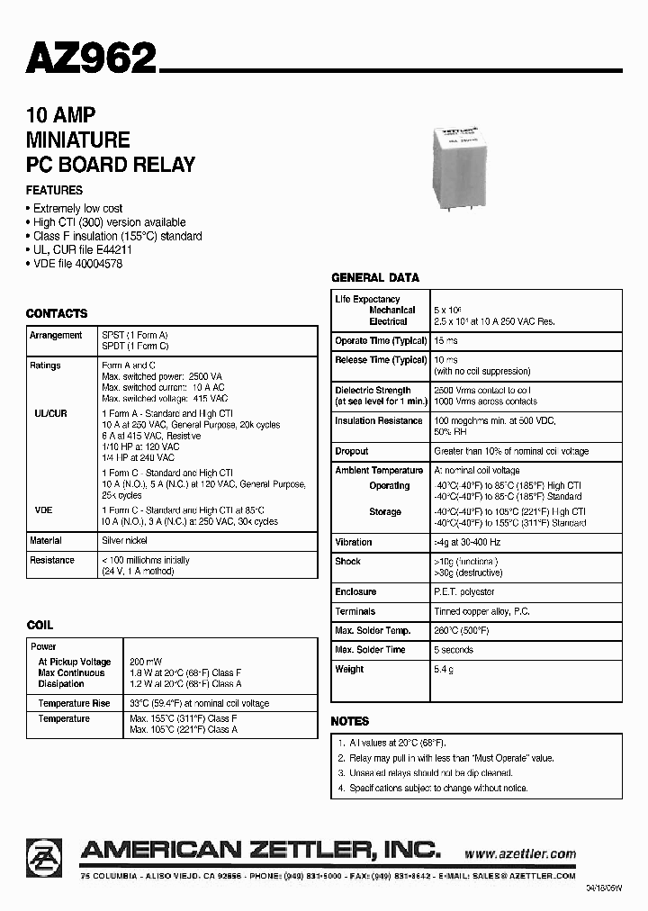 AZ962-1C-6DF_4498780.PDF Datasheet