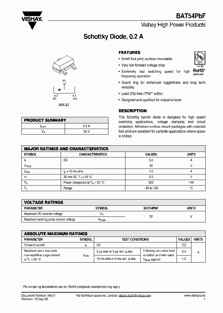 BAT54PBF_4417511.PDF Datasheet