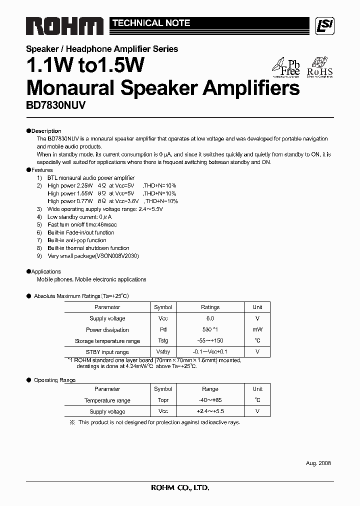 BD7830NUV_4602301.PDF Datasheet