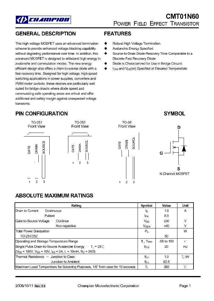 CMT01N60GN92_4777075.PDF Datasheet