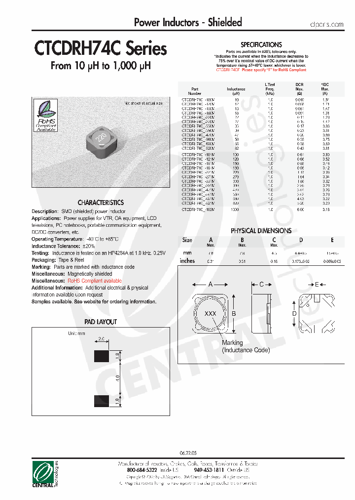 CTCDRH74C-100M_4467109.PDF Datasheet