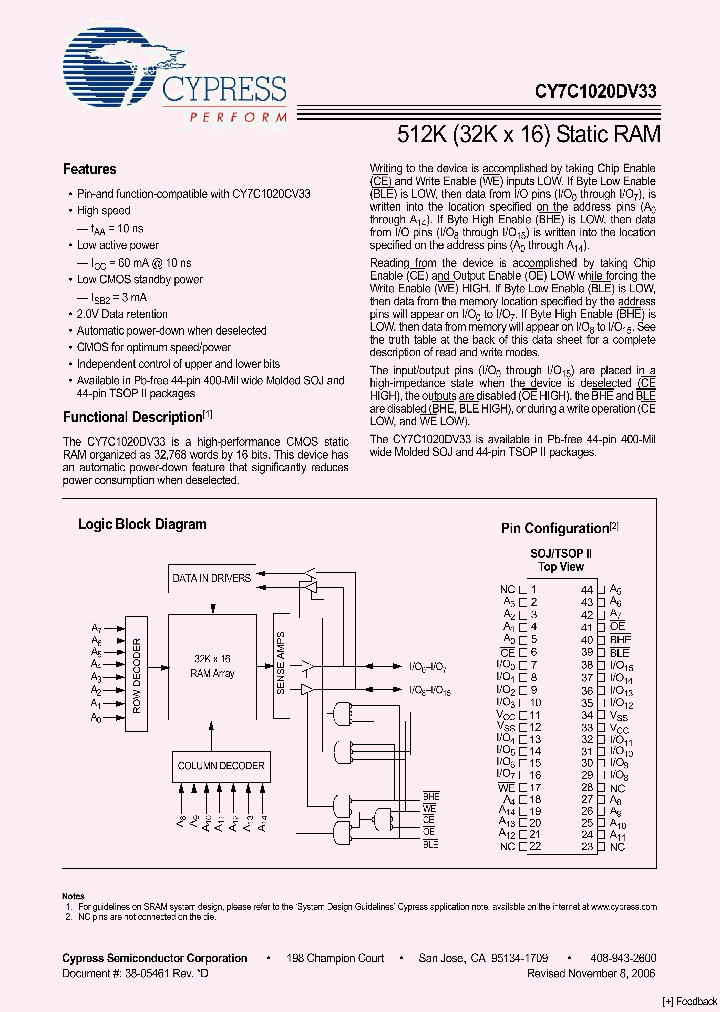 CY7C1020DV33-10ZSXI_4341207.PDF Datasheet