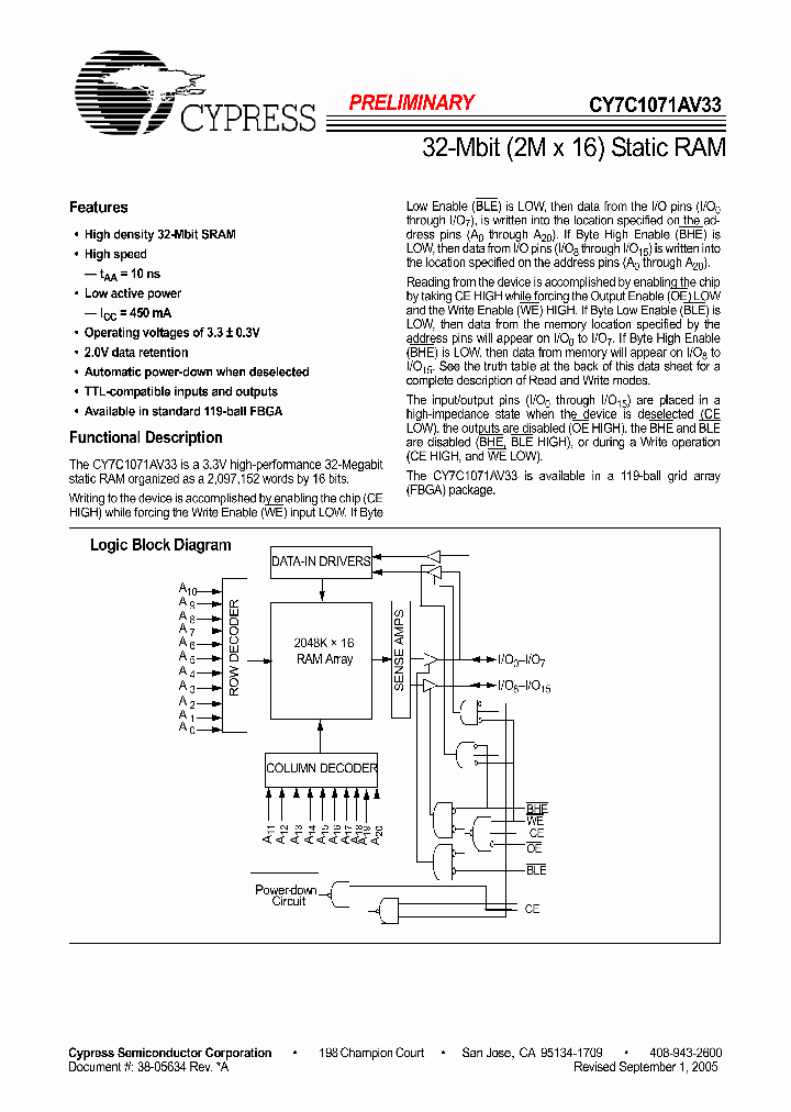 CY7C1071AV33-10BBC_4776315.PDF Datasheet