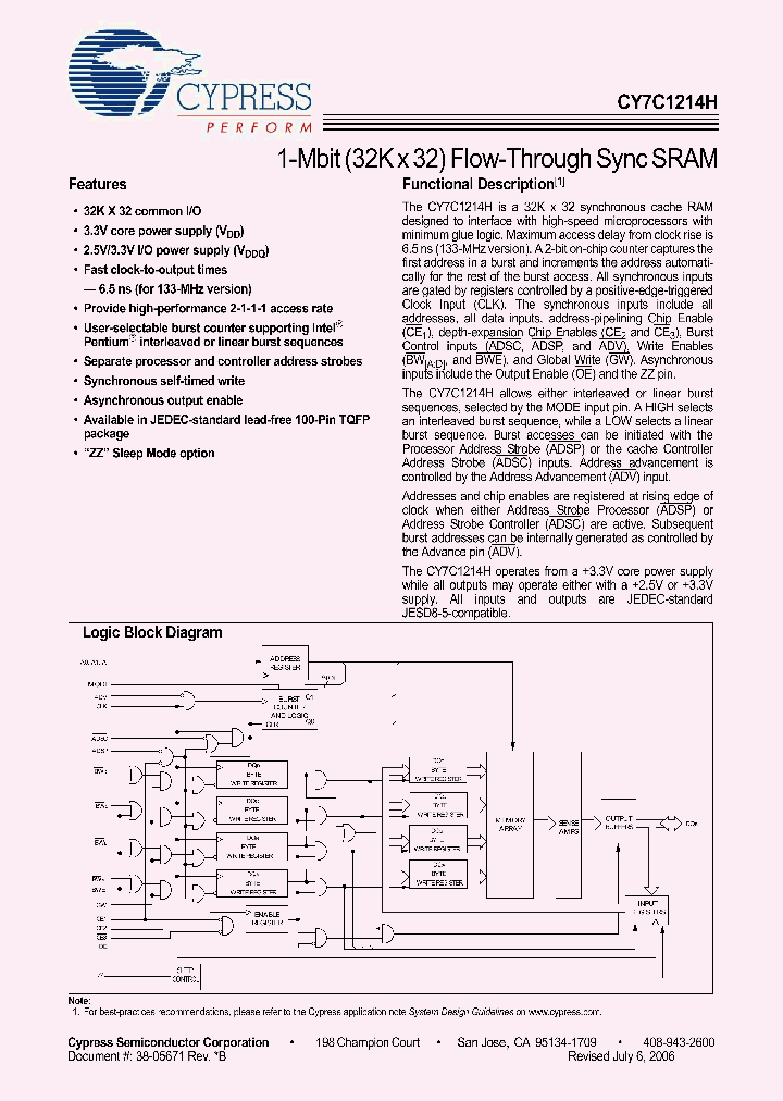 CY7C1214H-100AXC_4776348.PDF Datasheet