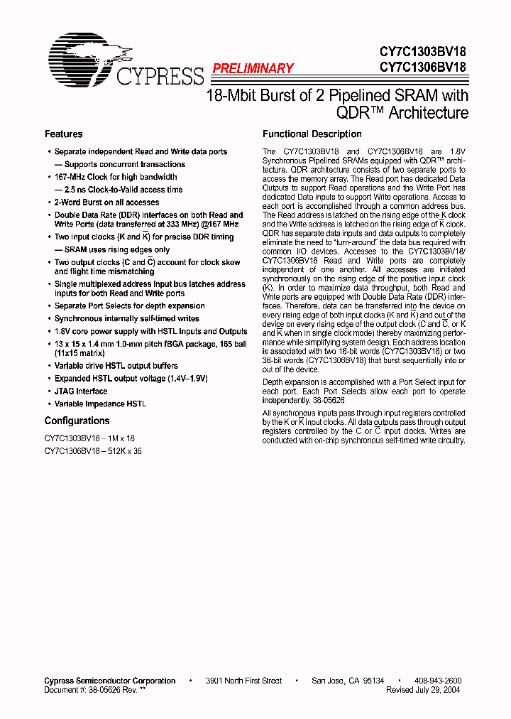 CY7C1303BV18-100BZC_4693016.PDF Datasheet
