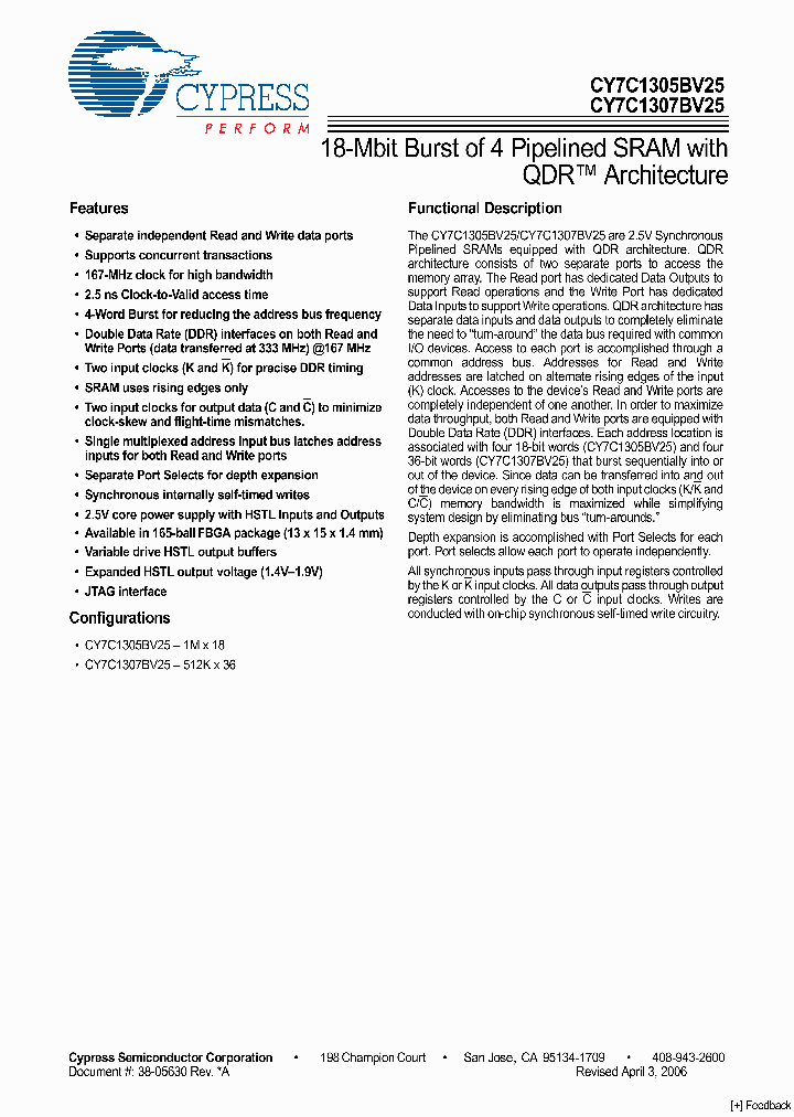 CY7C1307BV25-167BZC_4392127.PDF Datasheet
