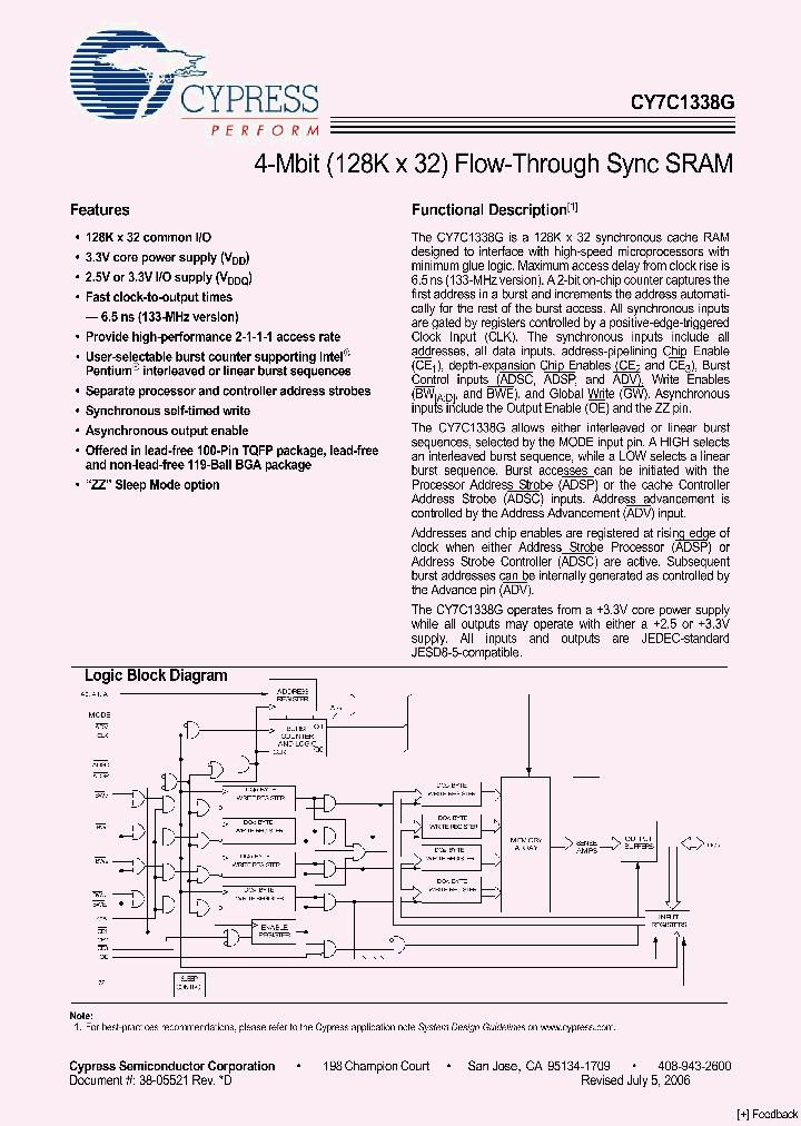 CY7C1338G-100AXC_4434125.PDF Datasheet