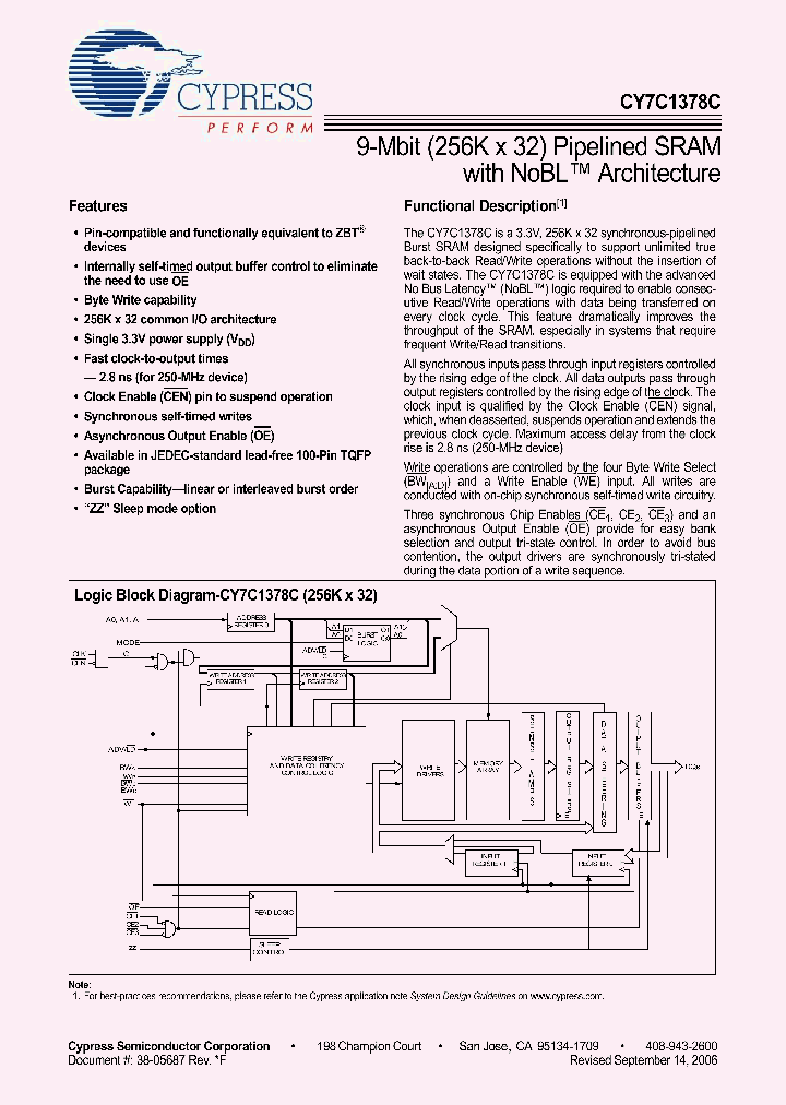 CY7C1378C-166AXC_4289800.PDF Datasheet