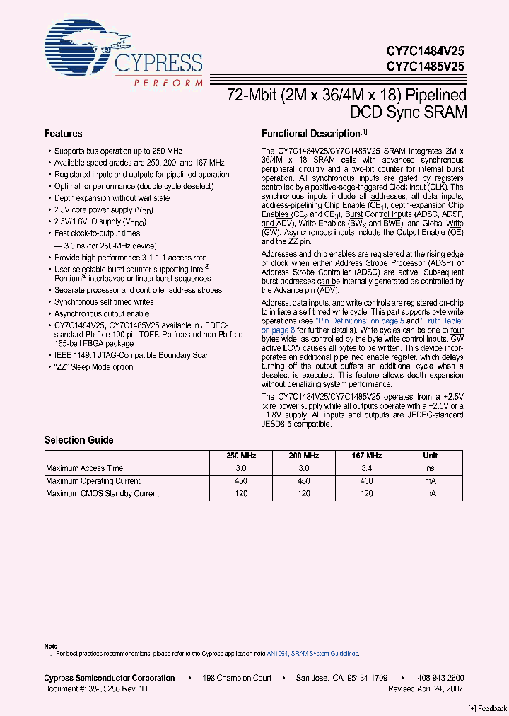 CY7C1484V25-167AXC_4165965.PDF Datasheet
