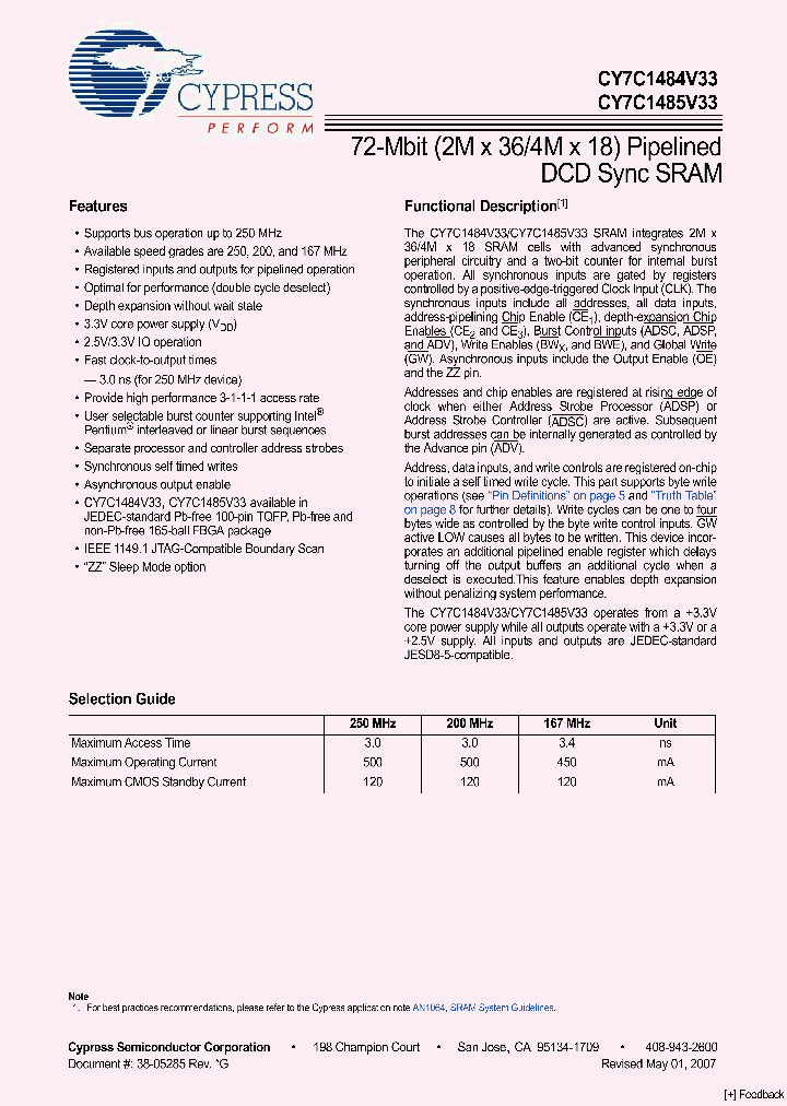 CY7C1485V33-167AXC_4586806.PDF Datasheet