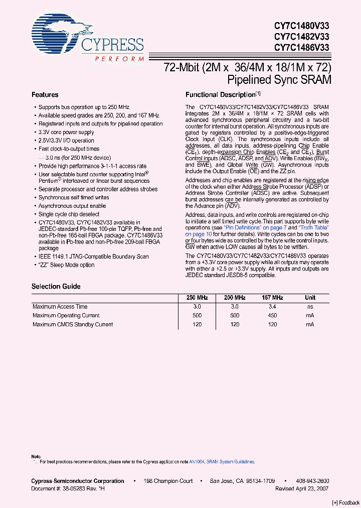 CY7C1486V33-167BGC_4872018.PDF Datasheet