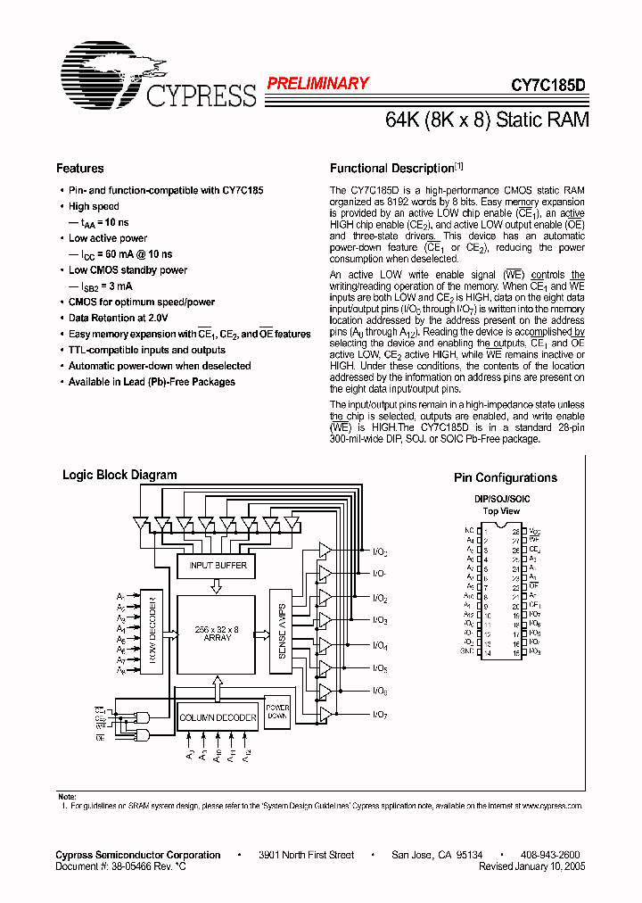 CY7C185D-10PXC_4776282.PDF Datasheet