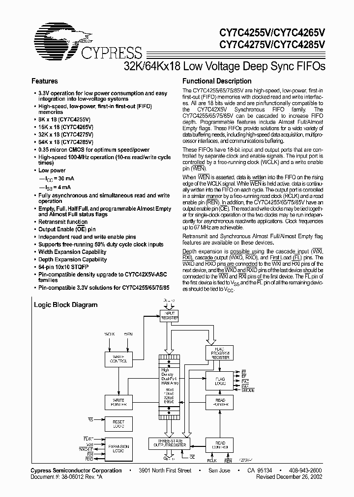 CY7C4255V-10ASC_4593264.PDF Datasheet