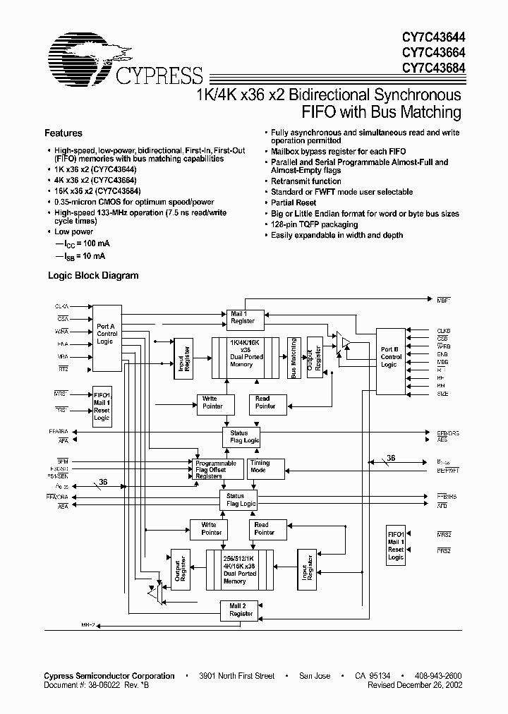 CY7C43664-10AC_4215221.PDF Datasheet