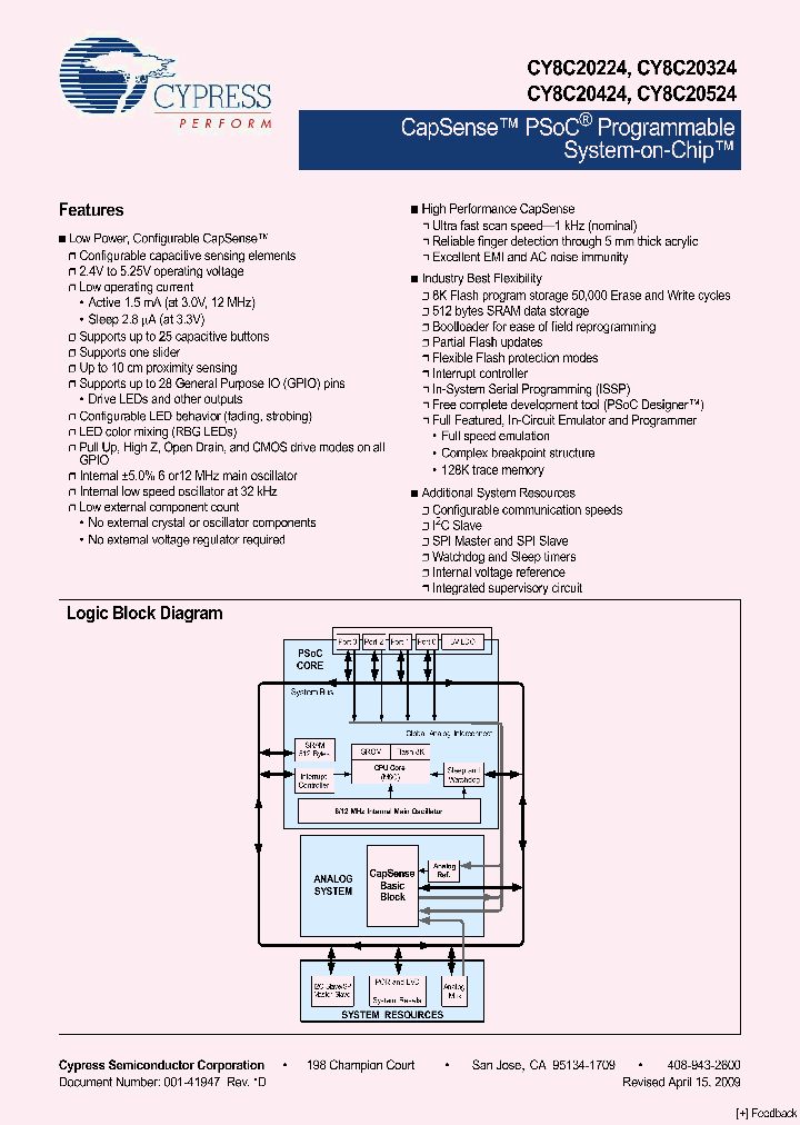 CY8C20424-12LQXI_4487397.PDF Datasheet