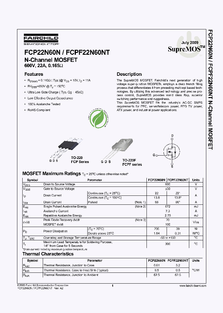 FCPF22N60NT_4567650.PDF Datasheet