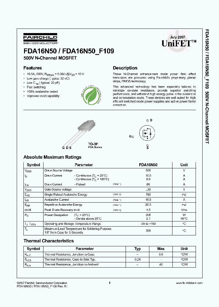 FDA16N50_4354370.PDF Datasheet
