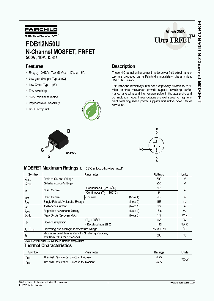 FDB12N50U_4804772.PDF Datasheet
