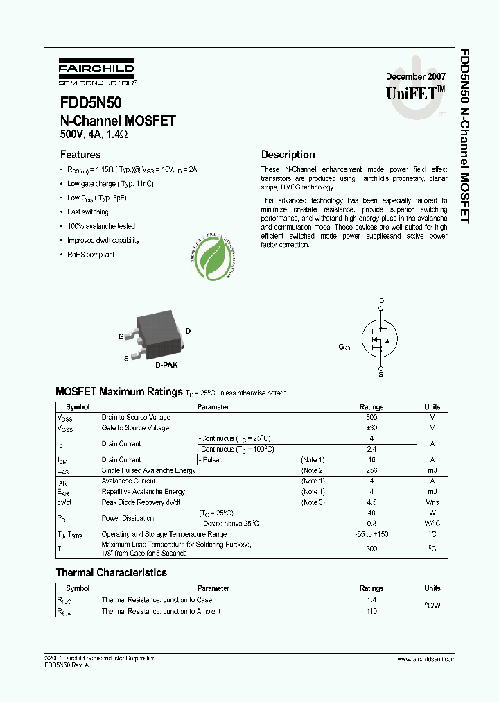 FDD5N50_4265914.PDF Datasheet