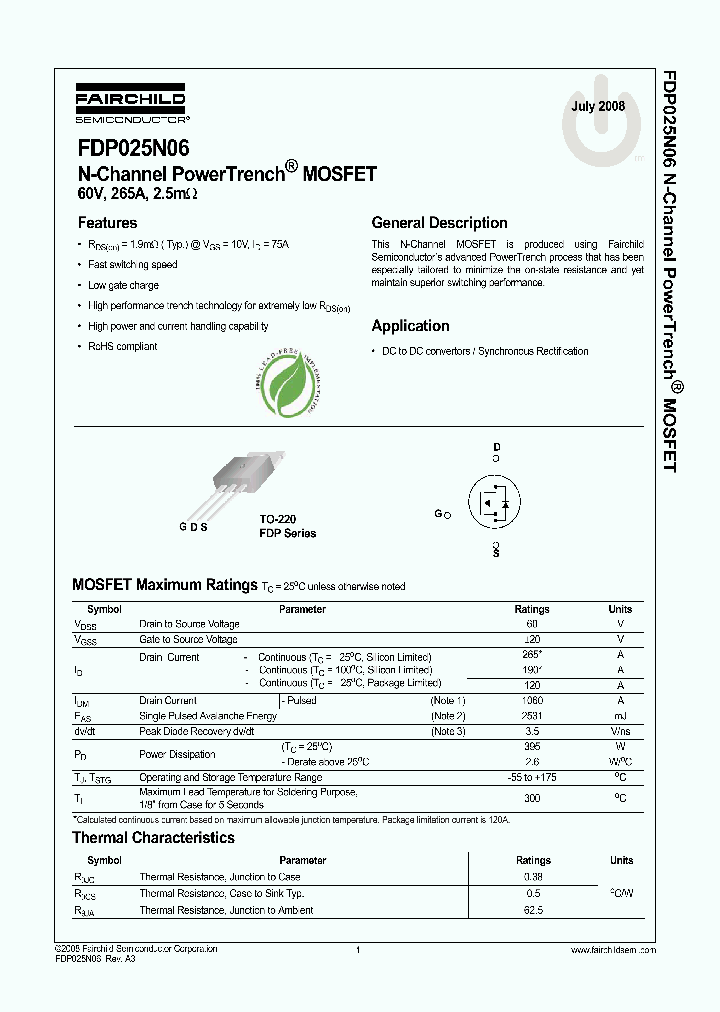 FDP025N06_4240799.PDF Datasheet